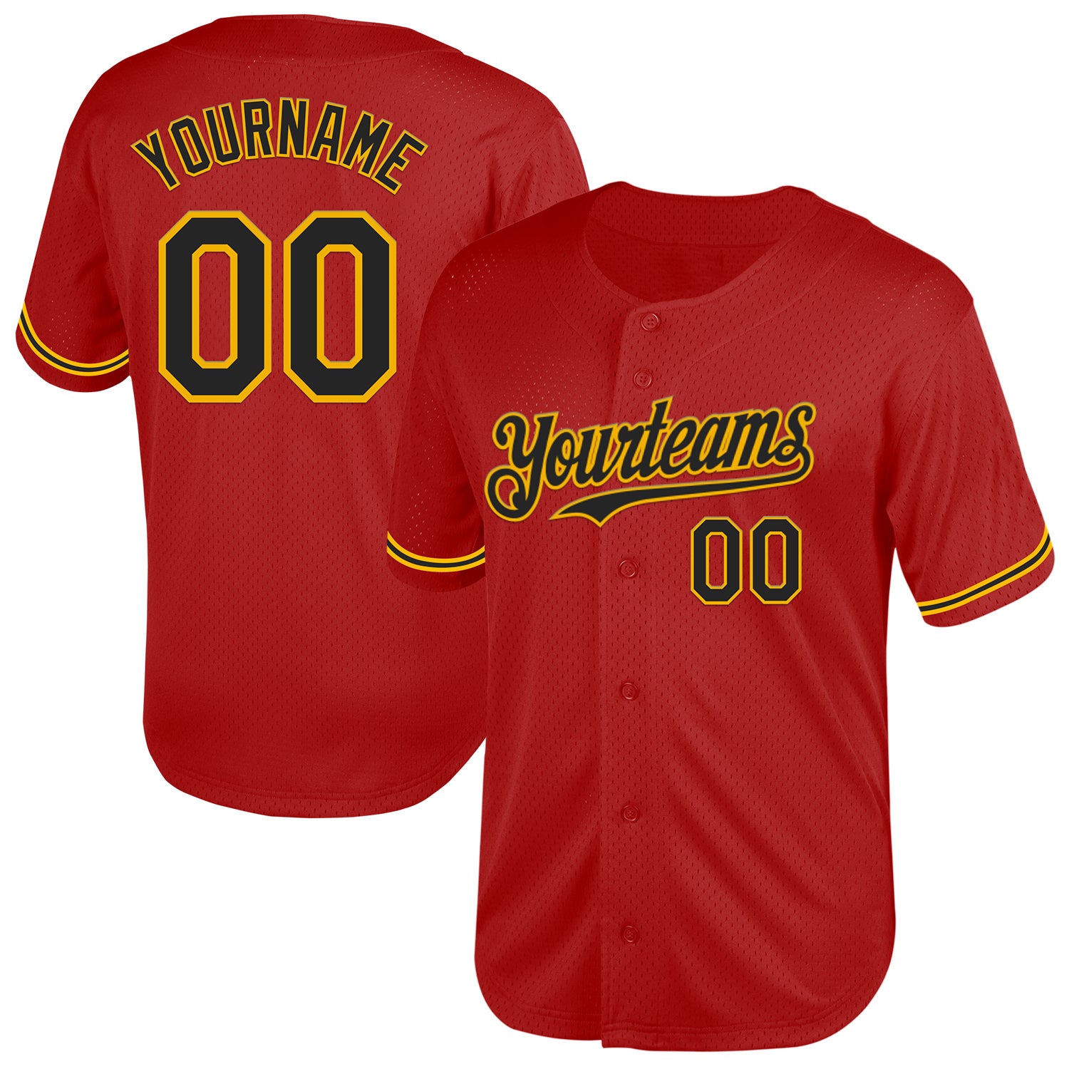 Personalized Red Black-Gold Mesh Authentic Throwback Baseball Jersey Team Custom Name and Number