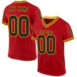 Personalized Red Black-Gold Mesh Authentic Throwback Football Jersey Team Custom Name and Number