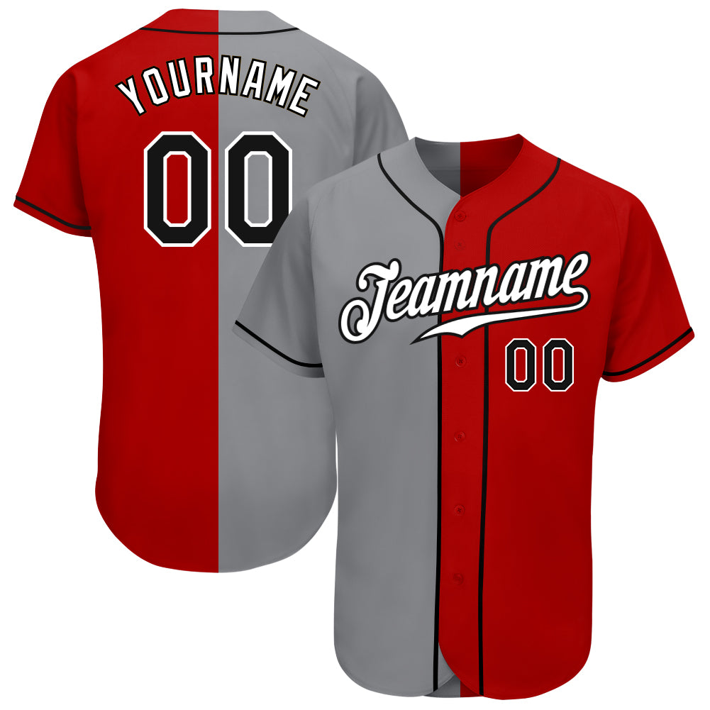 Personalized Red Black-Gray Authentic Split Fashion Baseball Jersey Team Custom Name and Number