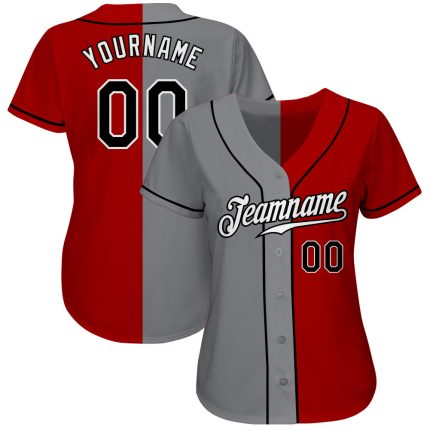 Personalized Red Black-Gray Authentic Split Fashion Baseball Jersey Team Custom Name and Number