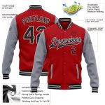 Personalized Red Black-Gray Bomber Full-Snap Varsity Letterman Two Tone Jacket Team Custom Name and Number
