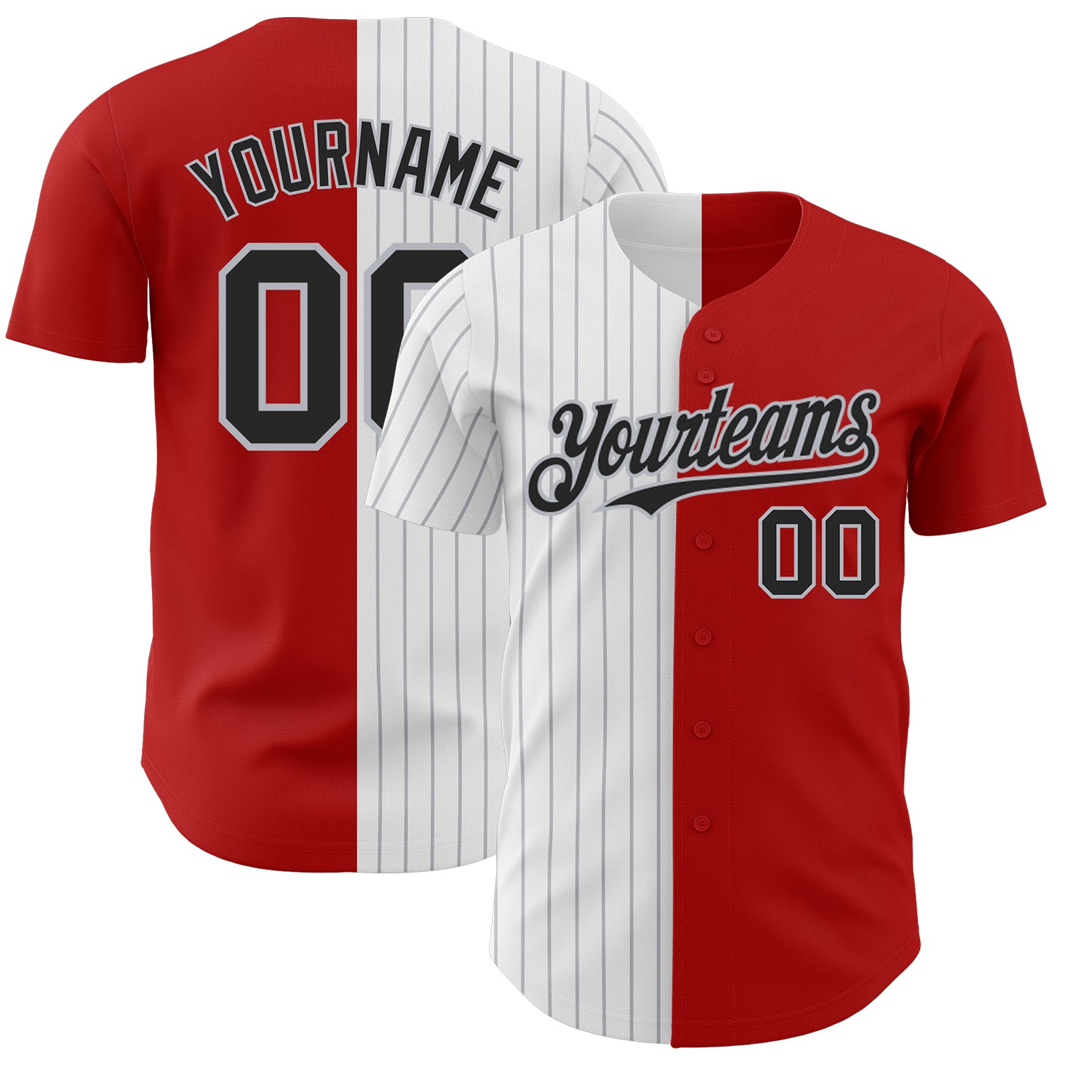 Personalized Red Black-Gray Pinstripe Authentic Split Fashion Baseball Jersey Team Custom Name and Number