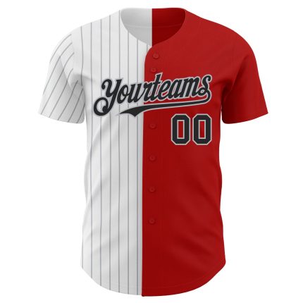 Personalized Red Black-Gray Pinstripe Authentic Split Fashion Baseball Jersey Team Custom Name and Number