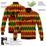 Personalized Red Black Kelly Green-Gold Black History Month 3D Pattern Design Bomber Full-Snap Varsity Letterman Jacket Team Custom Name and Number