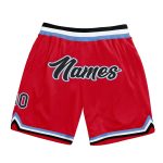Personalized Red Black-Light Blue Authentic Throwback Basketball Shorts Team Custom Name and Number
