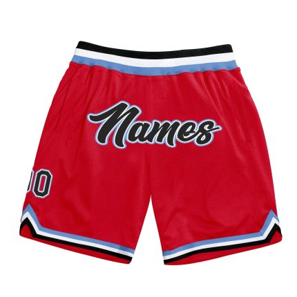 Personalized Red Black-Light Blue Authentic Throwback Basketball Shorts Team Custom Name and Number