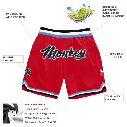 Personalized Red Black-Light Blue Authentic Throwback Basketball Shorts Team Custom Name and Number