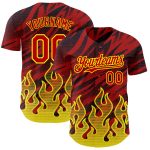 Personalized Red Black-Light Yellow 3D Pattern Design Flame Authentic Baseball Jersey Team Custom Name and Number