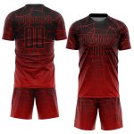 Personalized Red Black Lines Sublimation Soccer Uniform Jersey