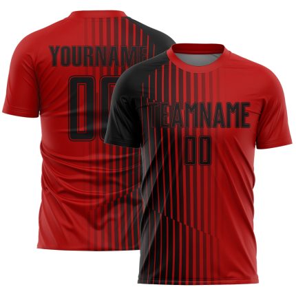 Personalized Red Black Lines Sublimation Soccer Uniform Jersey Team Custom Name and Number