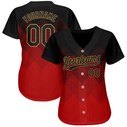 Personalized Red Black-Old Gold 3D Pattern Design Authentic Baseball Jersey Team Custom Name and Number