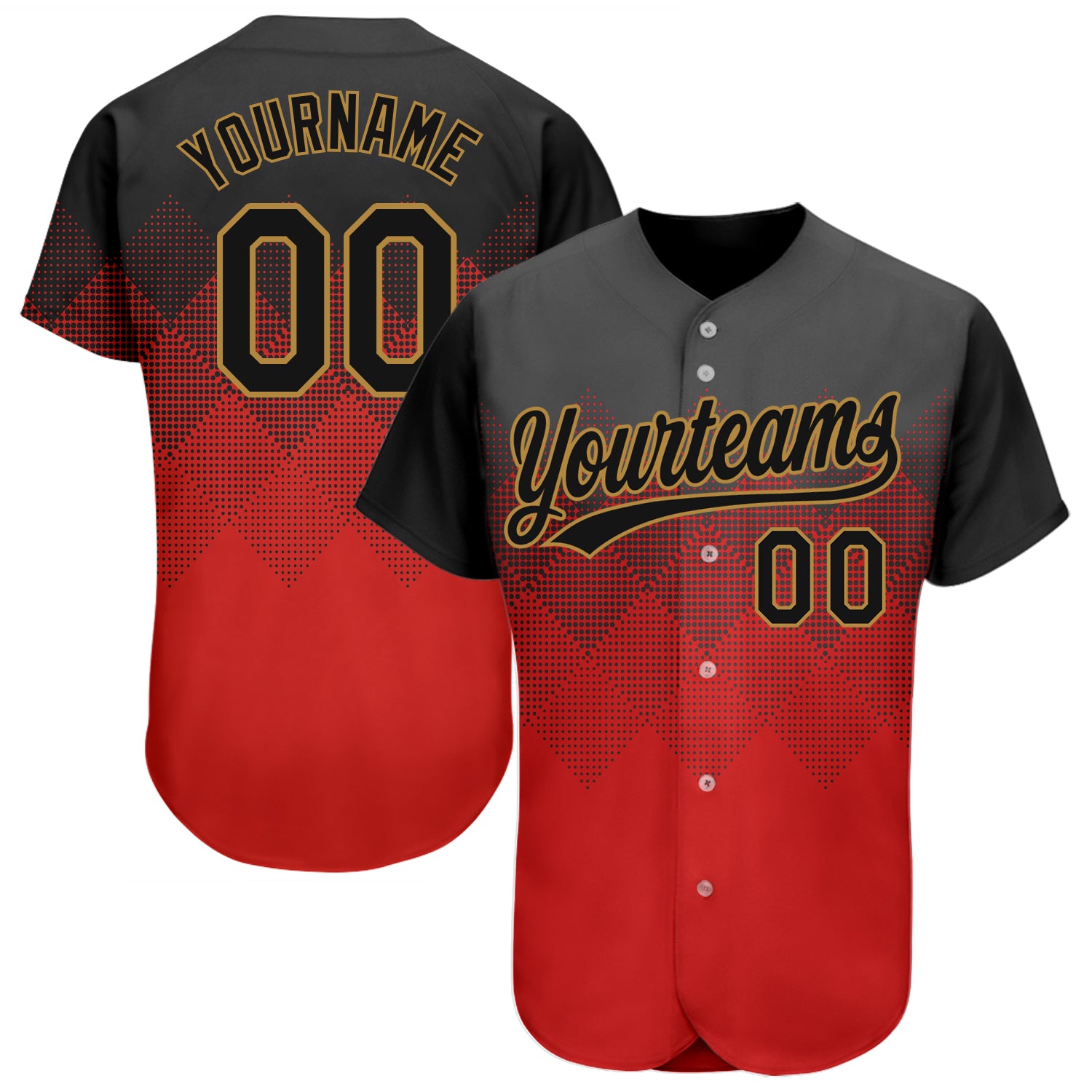 Personalized Red Black-Old Gold 3D Pattern Design Authentic Baseball Jersey Team Custom Name and Number