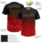 Personalized Red Black-Old Gold 3D Pattern Two-Button Unisex Softball Jersey Team Custom Name and Number