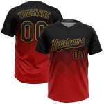 Personalized Red Black-Old Gold 3D Pattern Two-Button Unisex Softball Jersey Team Custom Name and Number