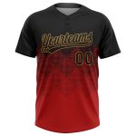 Personalized Red Black-Old Gold 3D Pattern Two-Button Unisex Softball Jersey Team Custom Name and Number