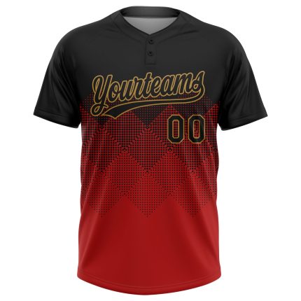 Personalized Red Black-Old Gold 3D Pattern Two-Button Unisex Softball Jersey Team Custom Name and Number