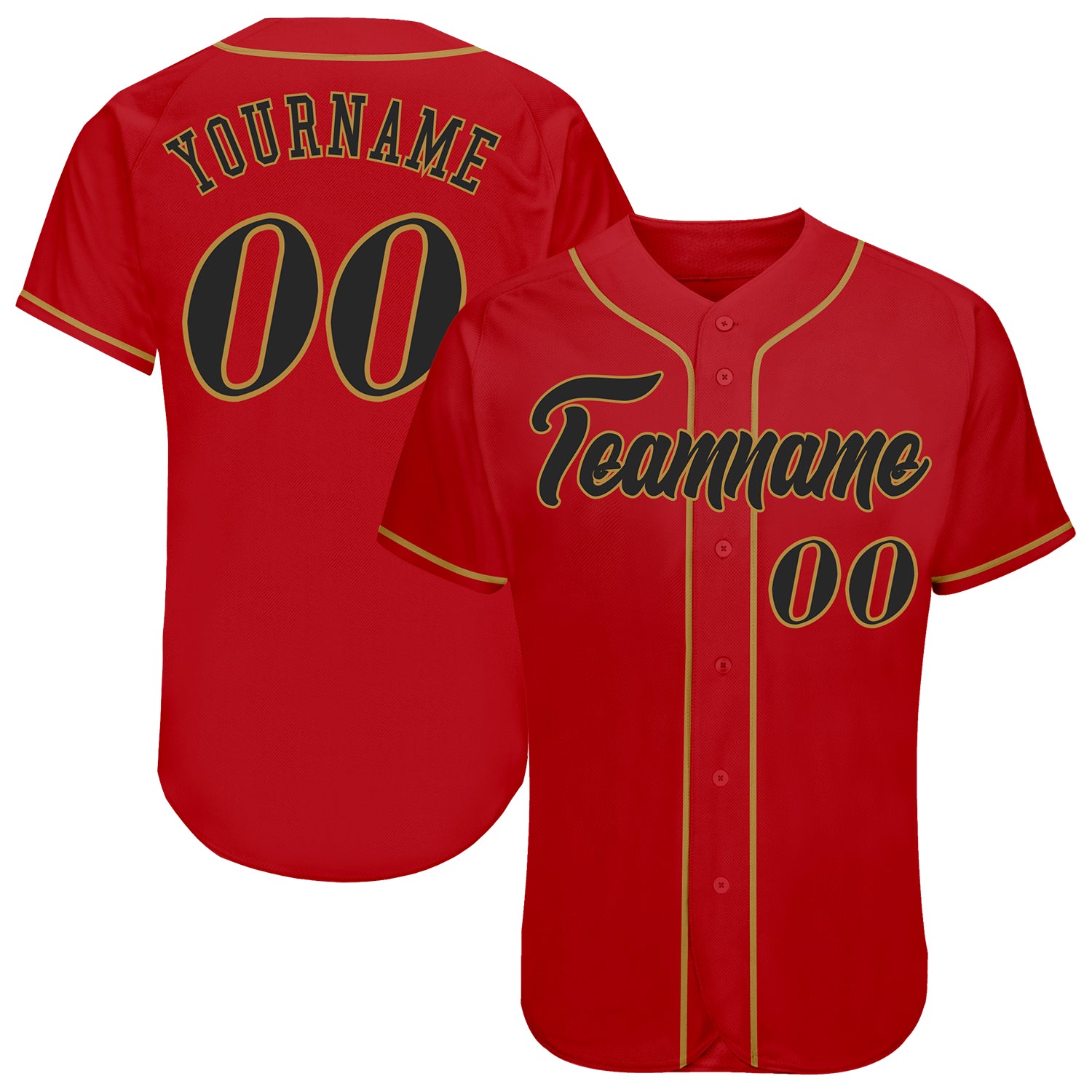 Personalized Red Black-Old Gold Authentic Baseball Jersey Team Custom Name and Number