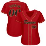 Personalized Red Black-Old Gold Authentic Baseball Jersey Team Custom Name and Number