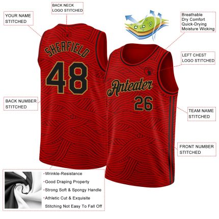 Personalized Red Black-Old Gold Authentic City Edition Basketball Jersey Team Custom Name and Number