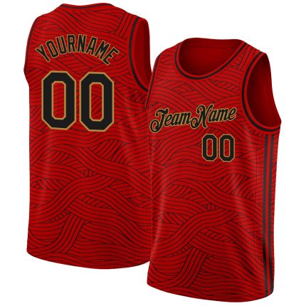 Personalized Red Black-Old Gold Authentic City Edition Basketball Jersey Team Custom Name and Number