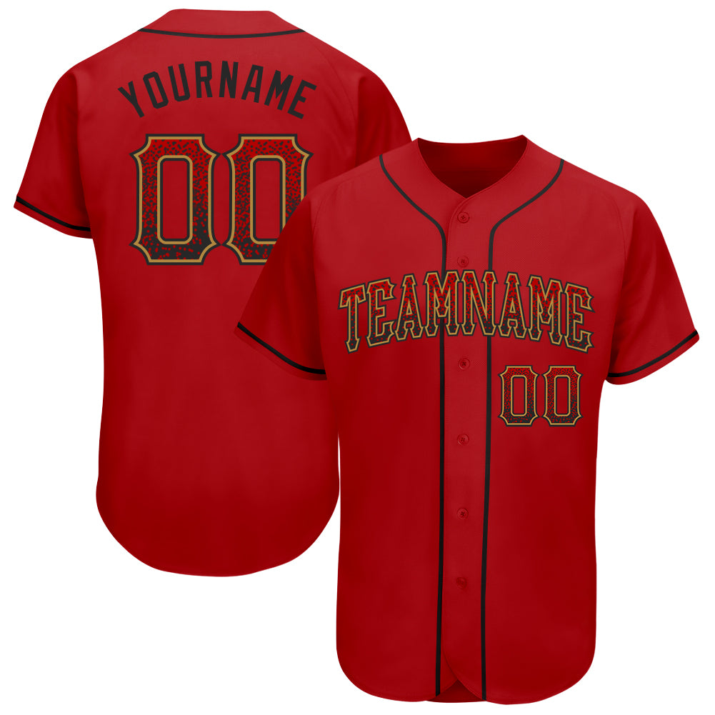 Personalized Red Black-Old Gold Authentic Drift Fashion Baseball Jersey Team Custom Name and Number