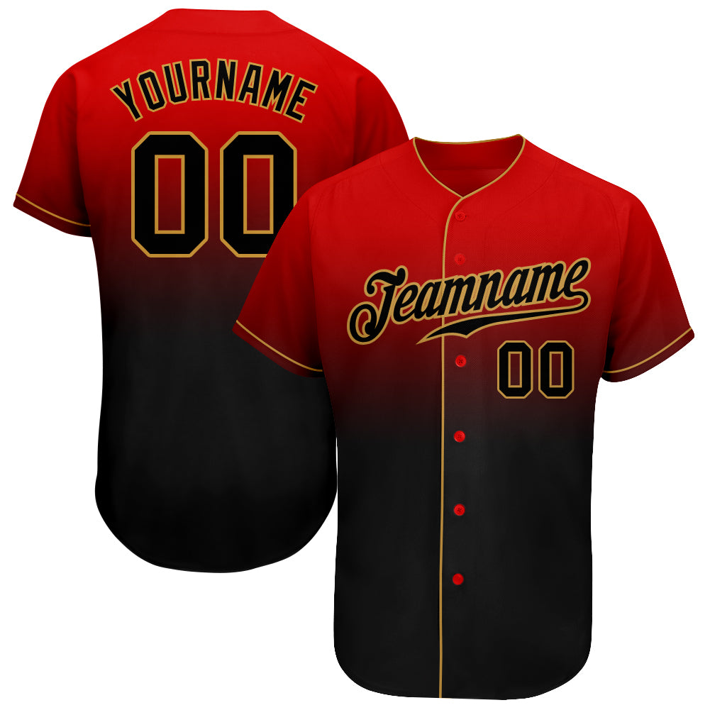 Personalized Red Black-Old Gold Authentic Fade Fashion Baseball Jersey Team Custom Name and Number