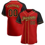 Personalized Red Black-Old Gold Authentic Raglan Sleeves Baseball Jersey Team Custom Name and Number