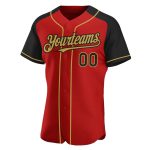 Personalized Red Black-Old Gold Authentic Raglan Sleeves Baseball Jersey Team Custom Name and Number