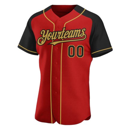 Personalized Red Black-Old Gold Authentic Raglan Sleeves Baseball Jersey Team Custom Name and Number