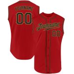 Personalized Red Black-Old Gold Authentic Sleeveless Baseball Jersey Team Custom Name and Number