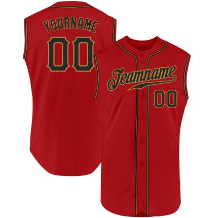 Personalized Red Black-Old Gold Authentic Sleeveless Baseball Jersey Team Custom Name and Number