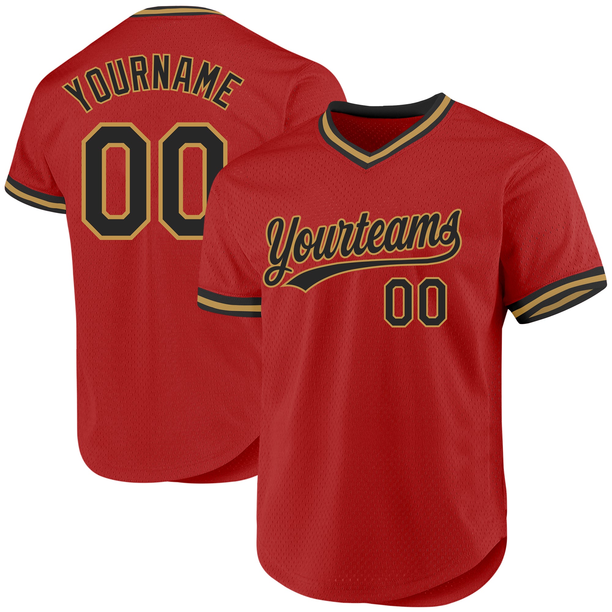 Personalized Red Black-Old Gold Authentic Throwback Baseball Jersey Team Custom Name and Number