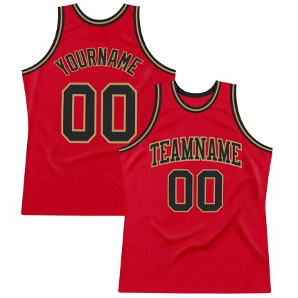 Personalized Red Black-Old Gold Authentic Throwback Basketball Jersey