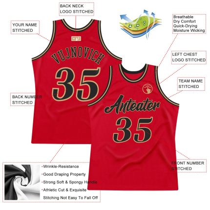 Personalized Red Black-Old Gold Authentic Throwback Basketball Jersey Team Custom Name and Number
