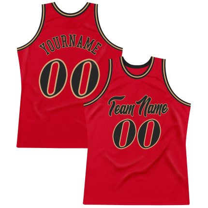 Personalized Red Black-Old Gold Authentic Throwback Basketball Jersey Team Custom Name and Number