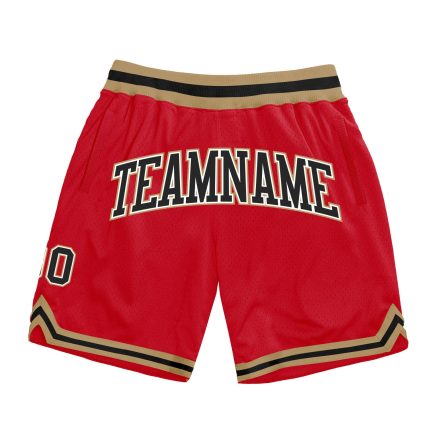 Personalized Red Black-Old Gold Authentic Throwback Basketball Shorts