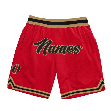 Personalized Red Black-Old Gold Authentic Throwback Basketball Shorts Team Custom Name and Number