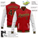Personalized Red Black-Old Gold Bomber Full-Snap Varsity Letterman Two Tone Jacket