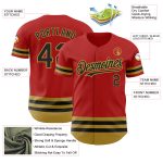 Personalized Red Black-Old Gold Line Authentic Baseball Jersey Team Custom Name and Number