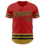 Personalized Red Black-Old Gold Line Authentic Baseball Jersey Team Custom Name and Number