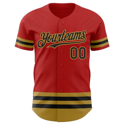 Personalized Red Black-Old Gold Line Authentic Baseball Jersey Team Custom Name and Number