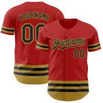 Personalized Red Black-Old Gold Line Authentic Baseball Jersey Team Custom Name and Number