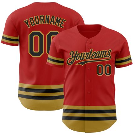 Personalized Red Black-Old Gold Line Authentic Baseball Jersey Team Custom Name and Number