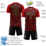 Personalized Red Black-Old Gold Lines Sublimation Soccer Uniform Jersey Team Custom Name and Number