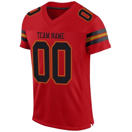 Personalized Red Black-Old Gold Mesh Authentic Football Jersey Team Custom Name and Number