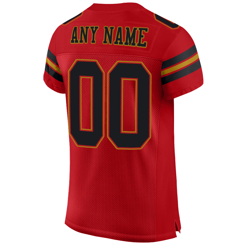 Personalized Red Black-Old Gold Mesh Authentic Football Jersey Team Custom Name and Number Personalized Red Black-Old Gold Mesh Authentic Football Jersey Team Custom Name and Number - Image 3