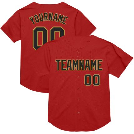 Personalized Red Black-Old Gold Mesh Authentic Throwback Baseball Jersey