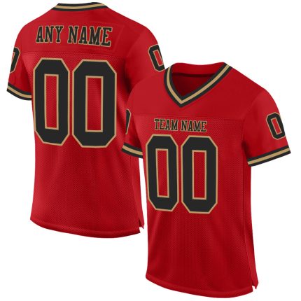 Personalized Red Black-Old Gold Mesh Authentic Throwback Football Jersey Team Custom Name and Number