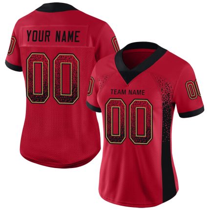 Personalized Red Black-Old Gold Mesh Drift Fashion Football Jersey Team Custom Name and Number