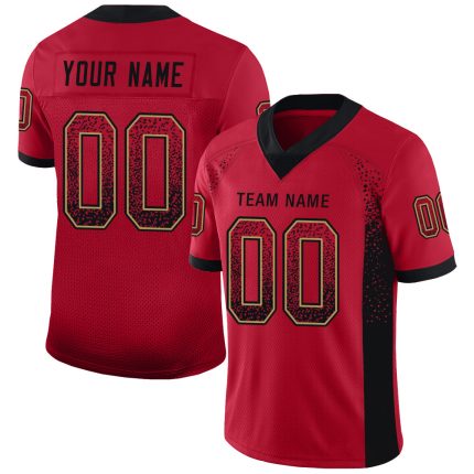 Personalized Red Black-Old Gold Mesh Drift Fashion Football Jersey Team Custom Name and Number